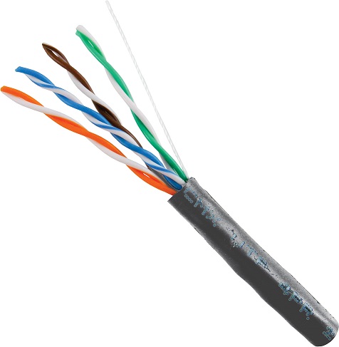 Black 1000ft Vertical Cable CAT5E Wooden Spool Shielded Dual Jacket Direct Burial Bulk Ethernet Cable 