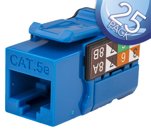 CAT5E Data Grade Keystone Jack – 25 Pack, RJ45, 8×8, Blue.
