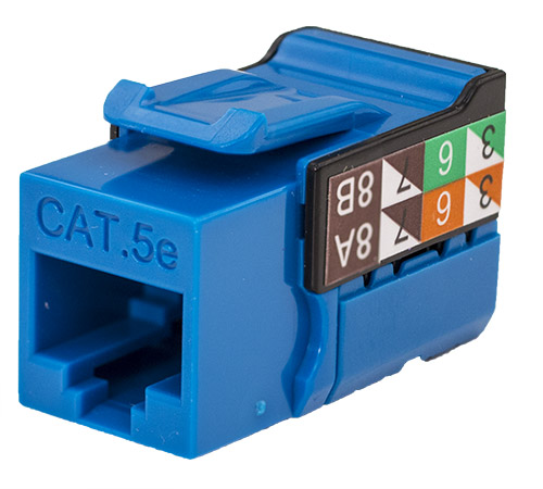 CAT5E Data Grade Keystone Jack, RJ45, 8×8, Blue.