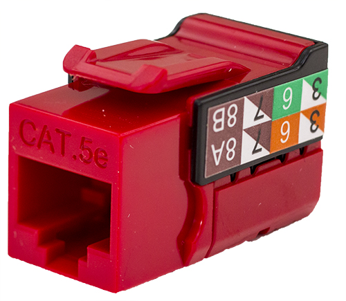 CAT5E Data Grade Keystone Jack, RJ45, 8×8, Red.