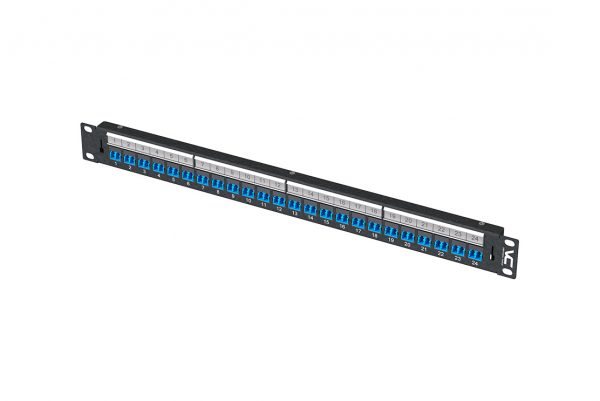 Optical Fiber Rack-Mount Panel, Keystone-Module, 1-RMU, 24-Position, Black Bezels, Label Holders