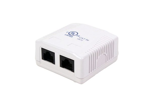 038-355WH-2-Port-Surface-Mount-Box-with-CAT5E-Jack,-Universal,-White