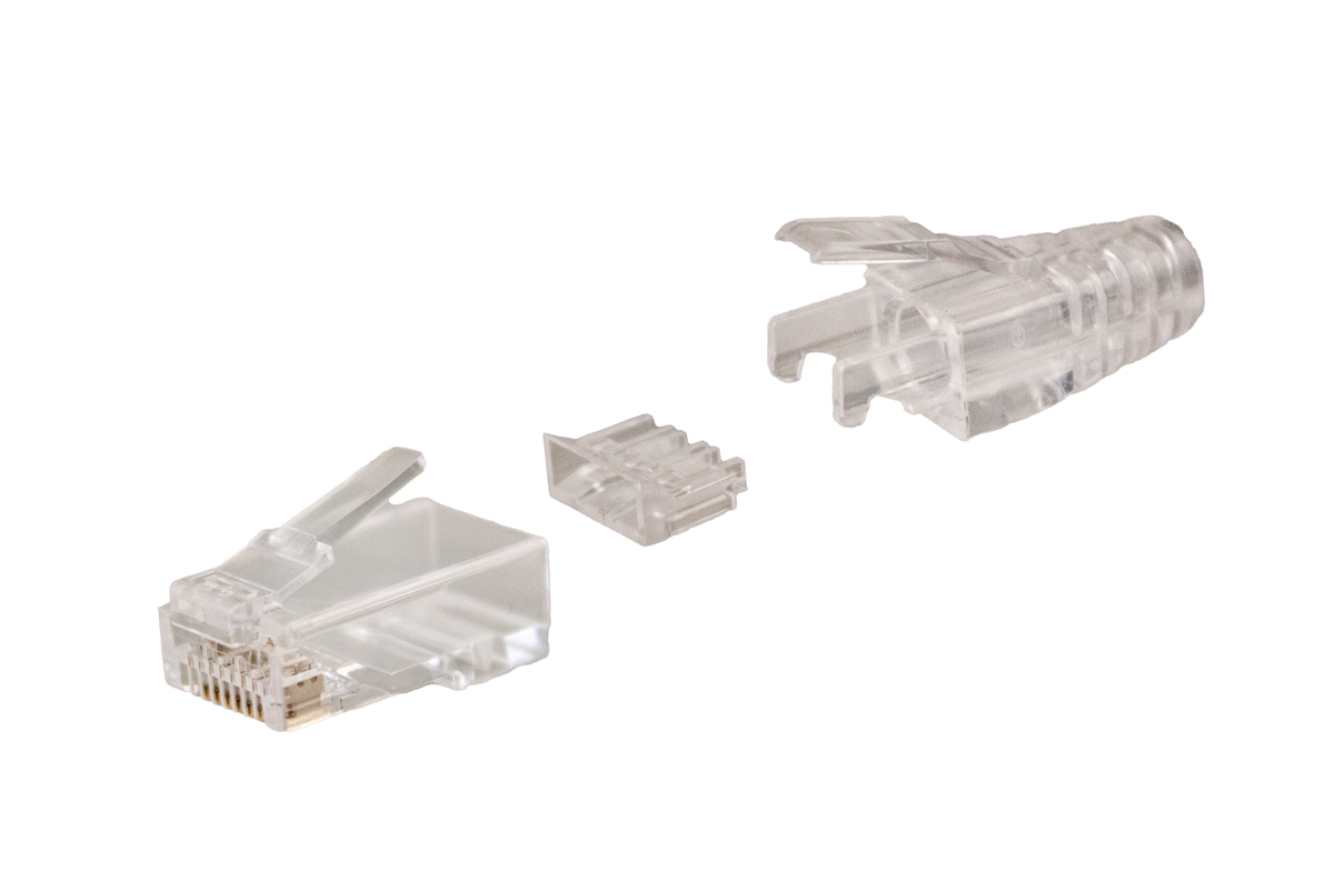 CAT6A RJ45 UTP Slim Modular Plug, 3-Prong, Non-Feed-Through, with Boot.