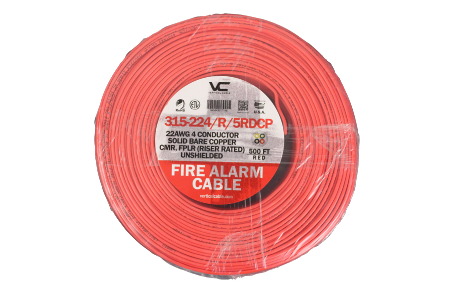 Fire-Alarm-Cable---22-4-Solid-Unshielded-FPLR-Riser-500ft-Coil-Pack-Red---315-224-R-5RDCP---Vertical-Cable