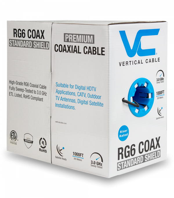 RG6 Coax Box 1000 FT Black Cable by Vertical Cable