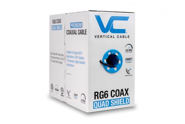 RG6 Quad Box 500 FT Black Cable by Vertical Cable